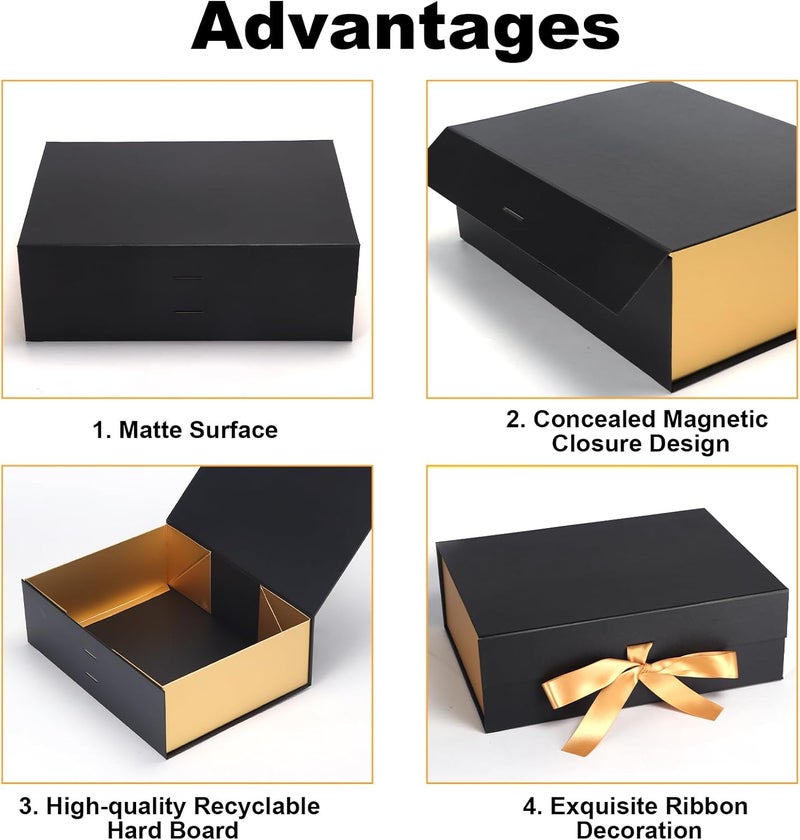 Ditwis 4 Pack 12x9x4 Inches Gift Boxes with Magnetic Closure Lids, Black-Gold Magnetic Box with Ribbon for Wedding, Groomsmen Bridesmaid Proposal, Birthdays, Mother's Day - Image 5